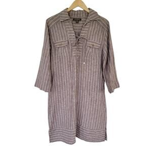 Tommy Bahama Striped Linen Dress Brown Tan Women Size M Pockets Resort Wear